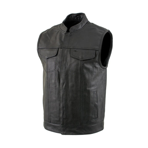 Black Combat Style Biker Leather Vest