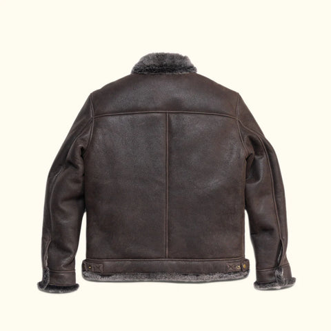 Men's Espresso Brown Shearling Leather Bomber Jacket