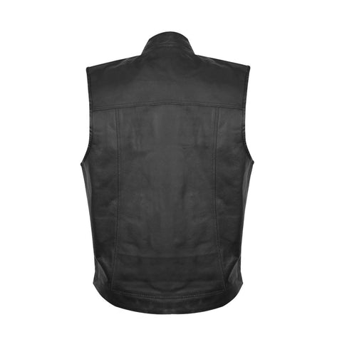 Black Combat Style Biker Leather Vest