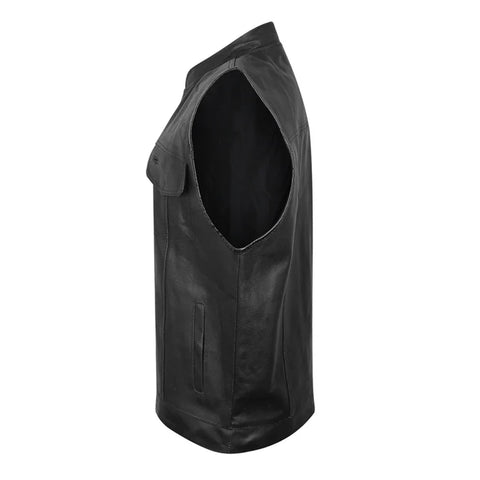 Black Combat Style Biker Leather Vest