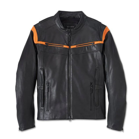 Black & Orange Harley Davidson Replica Leather Motorcycle Jacket