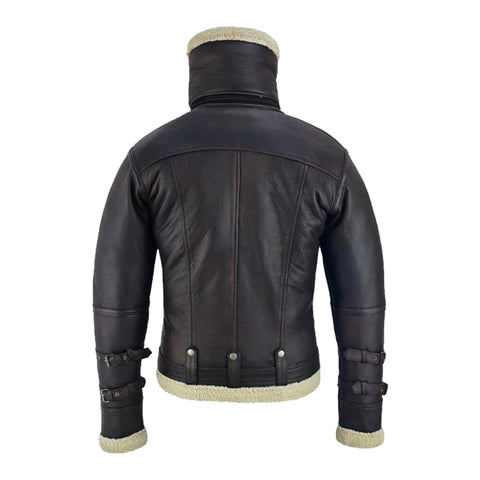 Men's Leather Aviator Bomber Jacket Sheepskin Fur Double Collar