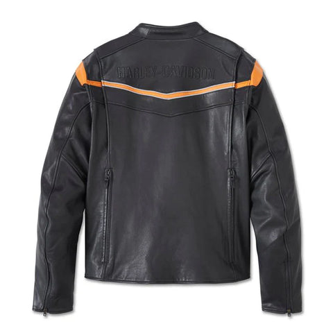 Black & Orange Harley Davidson Replica Leather Motorcycle Jacket