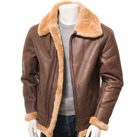MEN'S BROWN AND GINGER SHEEPSKIN SHEARLING JACKET