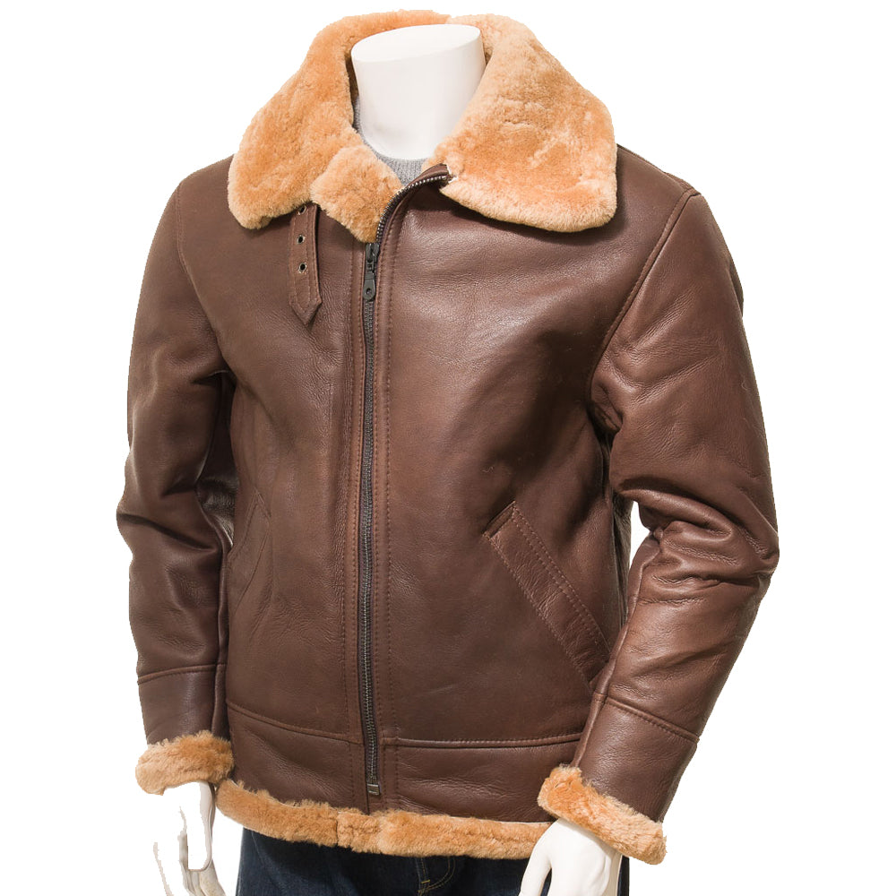 MEN'S BROWN AND GINGER SHEEPSKIN SHEARLING JACKET