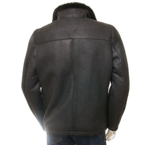MEN'S BLACK SHEEPSKIN BIKER  SHEARLING JACKET