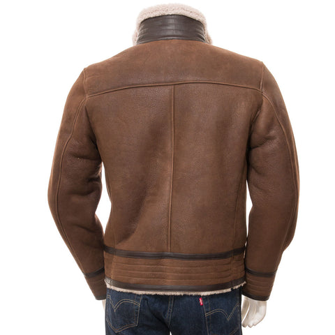 Men’s Shearling-Lined Biker Leather Bomber Jacket