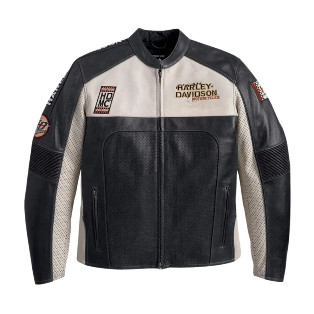 Black & White Harley Davidson Replica Leather Motorcycle Jacket