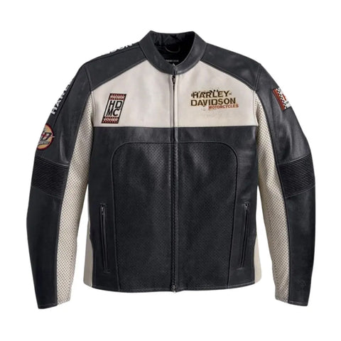 Black & White Harley Davidson Replica Leather Motorcycle Jacket