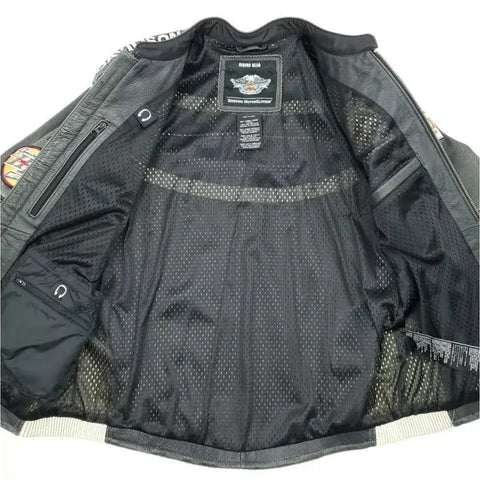Black & White Harley Davidson Replica Leather Motorcycle Jacket