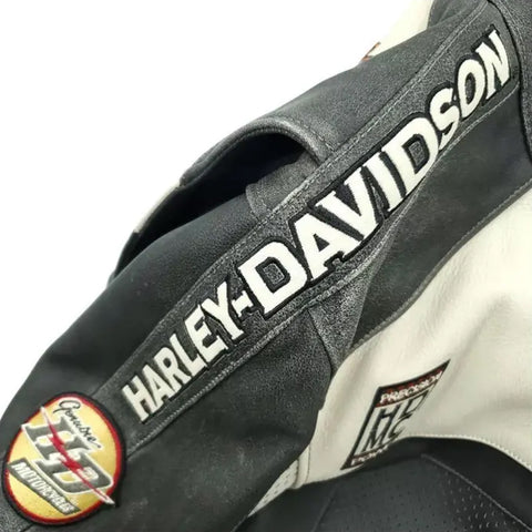 Black & White Harley Davidson Replica Leather Motorcycle Jacket