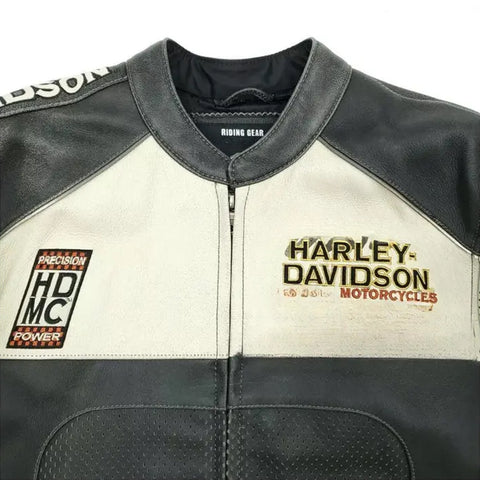 Black & White Harley Davidson Replica Leather Motorcycle Jacket