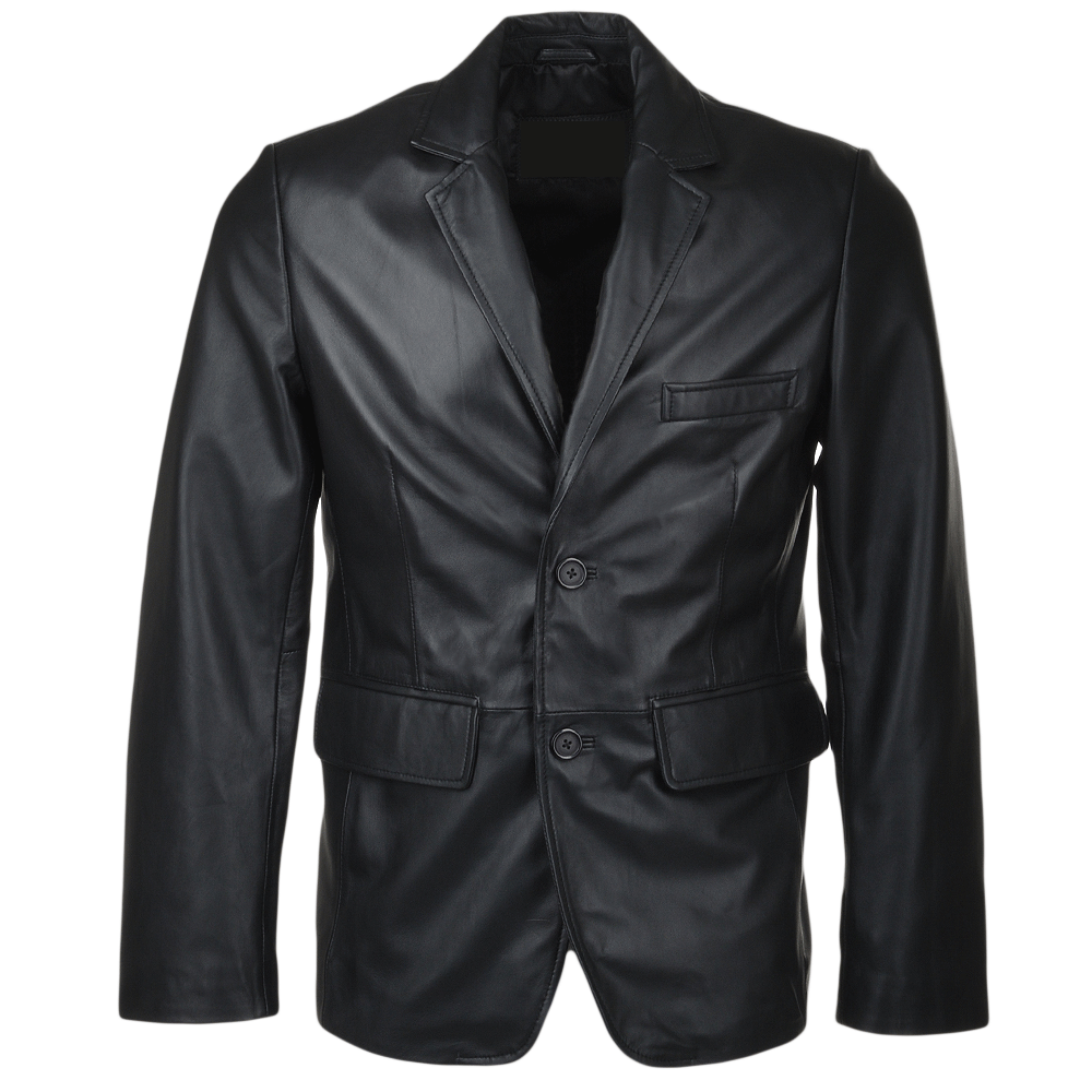 Black 2-Button Closure Stylish Leather Coat