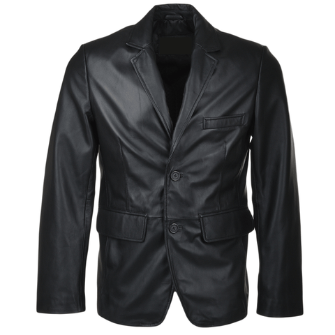 Black 2-Button Closure Stylish Leather Coat