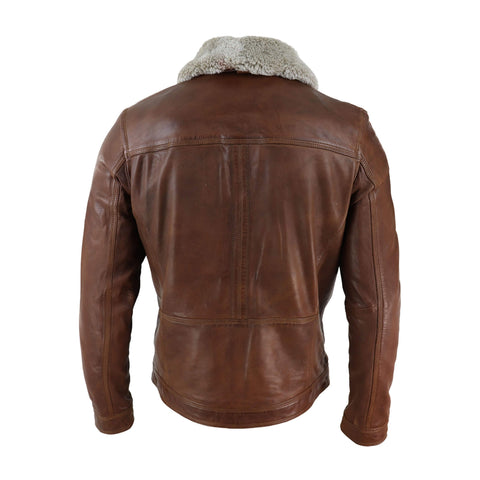 Brown Bomber Leather Jacket With Fur