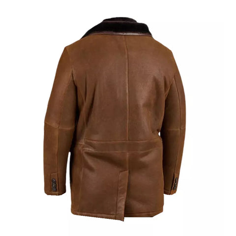 Men's Brown Fur Double Shearling Genuine Leather Jacket