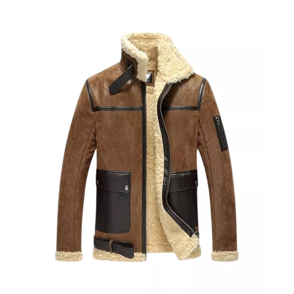 Men's Leather Aviator Motorcycle Shearling Jacket