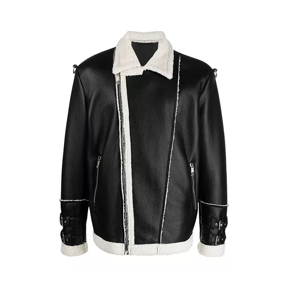 Men's Black Shearling Fashion  Leather Jacket