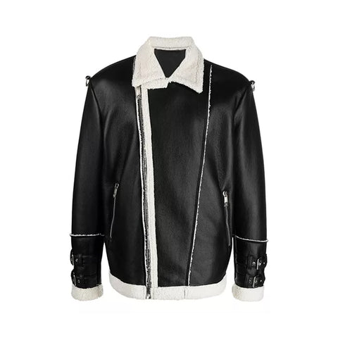Men's Black Shearling Fashion  Leather Jacket