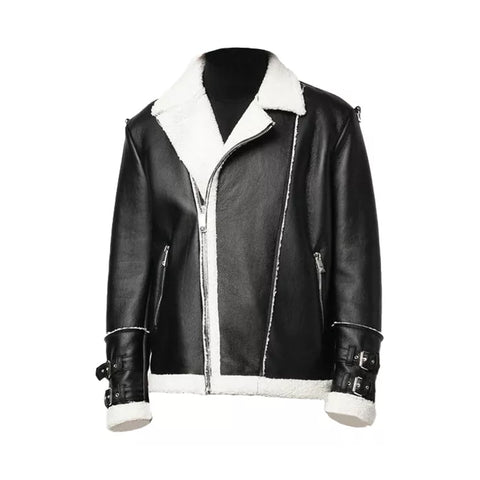 Men's Black Shearling Fashion  Leather Jacket
