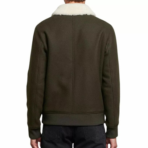 Men's Wool Blend Bomber Shearling Collar Jacket